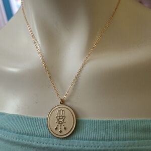 Gold Tone 18 Inch White Hamsa Necklace